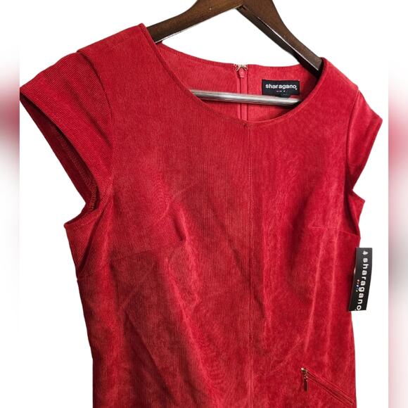 Nwt Sharagano Red Corduroy Cap Sleeve Sheath Dress 4 - Picture 4 of 7